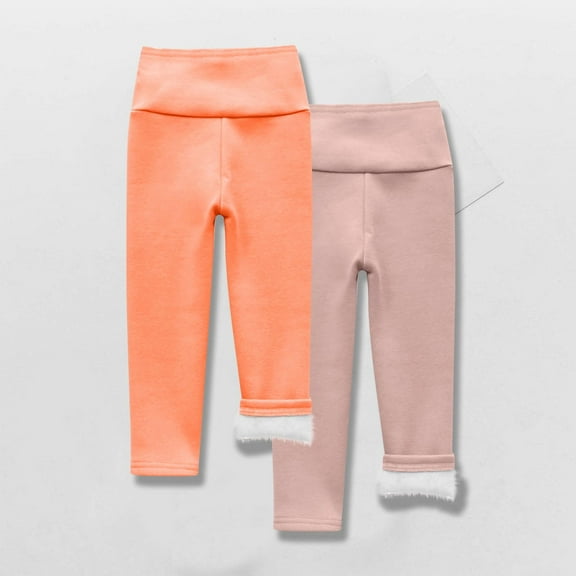 Bnwani Leggings for Toddlers High Waist Elasticity Fleece Warm Solid Blue 2 Pack