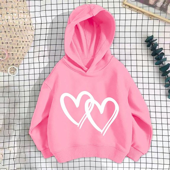 Bnwani Little Girls Hoodies Cotton Long Sleeve Loose Thin Sweatshirt Hearts Printed Tops Pullover
