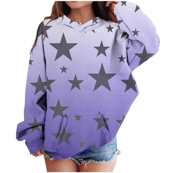 Bnwani Little Girls Hoodies Crew Neck Long Sleeve Pockets Sweatshirt Graphic Printed Tops Pullover