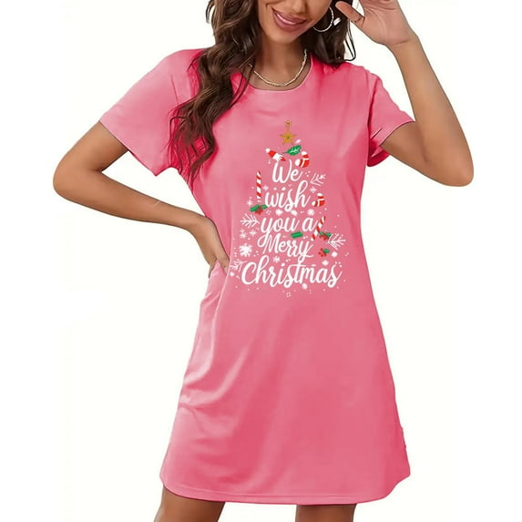 Bnwani Long Nightgowns for Women Fashion Oversized Crew Neck Short Sleeve Printed Green Size S-XXL