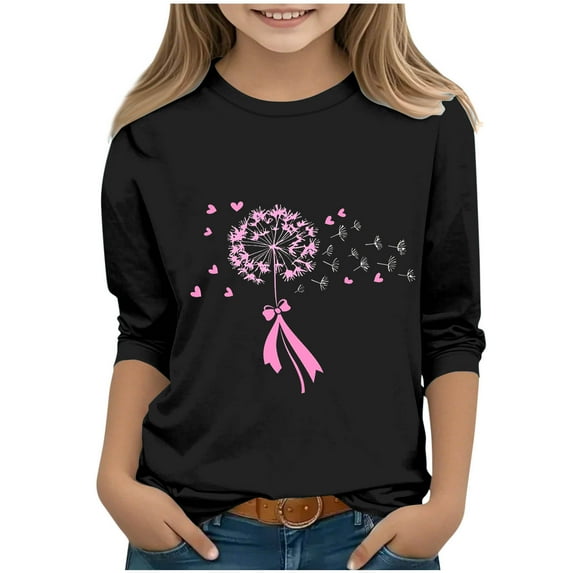 Bnwani Long Sleeve Toddler Shirt Black Crew Neck Casual Printed Tops 4-5t