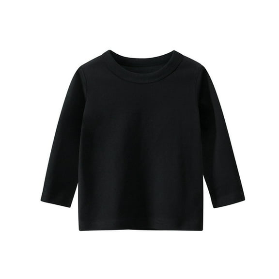 Bnwani Long Sleeve Toddler Shirt Cotton Black Fall Cotton Crew Neck Casual Solid Tops 3-4t