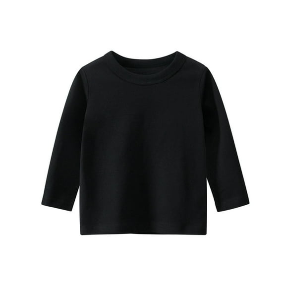 Bnwani Long Sleeve Toddler Shirt Cotton Black Fall Cotton Crew Neck Casual Solid Tops 3-4t