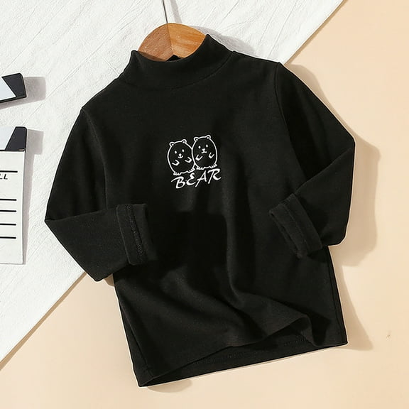 Bnwani Long Sleeve Toddler Shirt Cotton Black Winter Fall Crew Neck Fleece Warm Letter Tops 24 Months