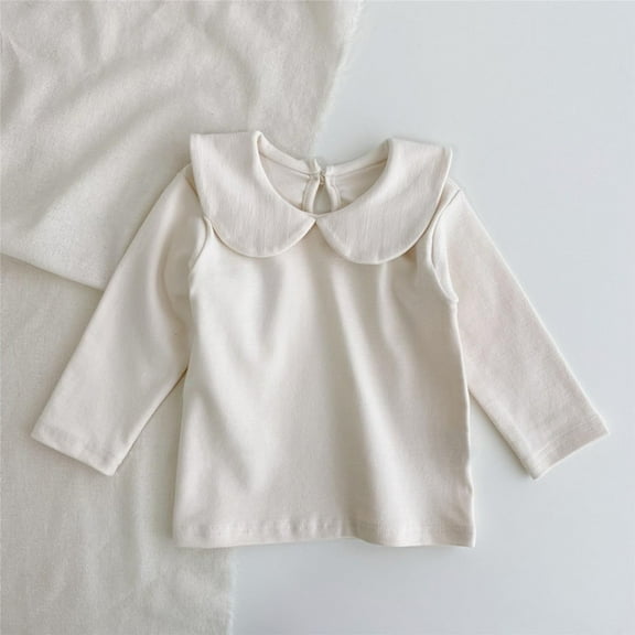 Bnwani Long Sleeve Toddler Shirt Cotton White Winter Crew Neck Casual Fashion Solid Tops 0-6 Months