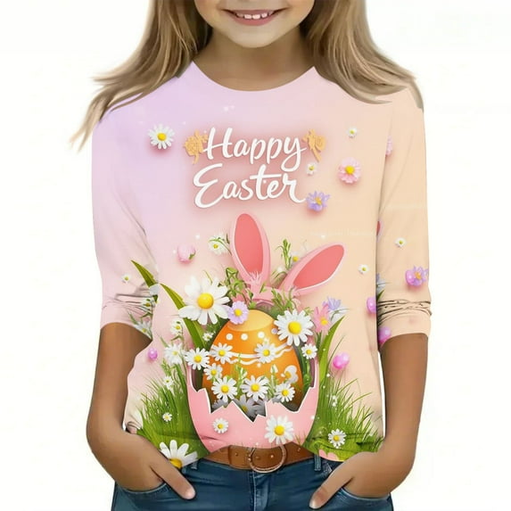 Bnwani Long Sleeve Toddler Shirt Crew Neck Printed Tops