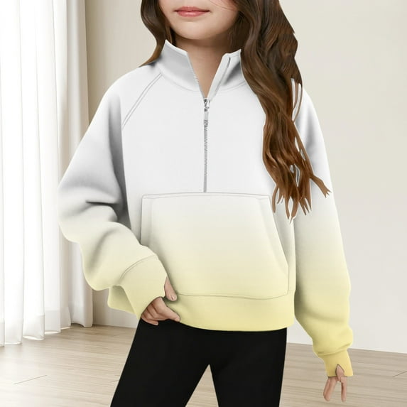 Bnwani Long Sleeve Toddler Shirt Hoodless Fleece Gradient Tops 7-8 Years