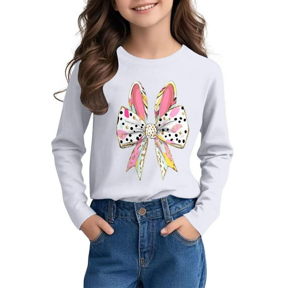 Bnwani Long Sleeve Toddler Shirt White Fall Crew Neck Casual Printed Tops 24 Months