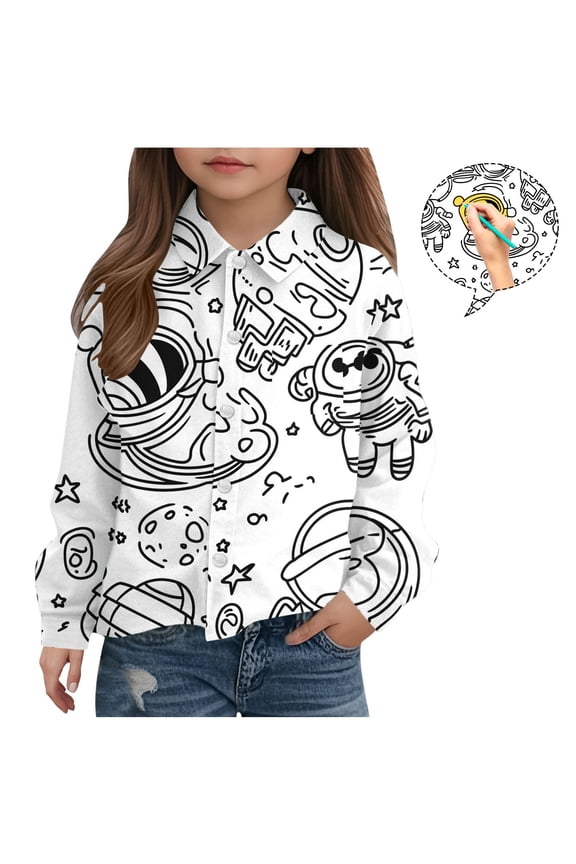 Long Sleeve Toddler Shirt White Lapel Casual Fashion Printed Tops 4-5t