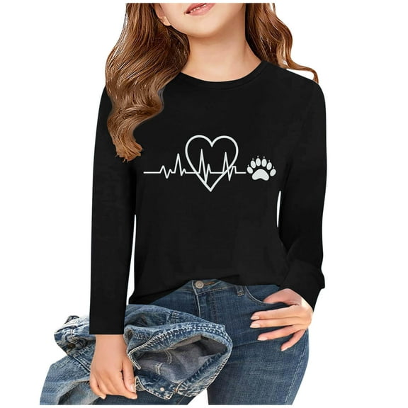 Bnwani Long Sleeve Toddler Shirts Boys Black Fall Crew Neck Casual Fashion Heart Printed Tops 3-4t