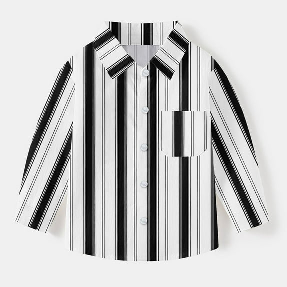 Bnwani Long Sleeve Toddler Shirts Boys Black Uniform Casual Fashion Cute Striped Pocket Tops 3-4t