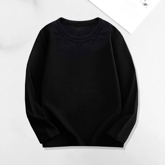 Bnwani Long Sleeve Toddler Shirts Boys Cotton Black Crew Neck Loose Casual Cute Solid Tops 12-24 Momths