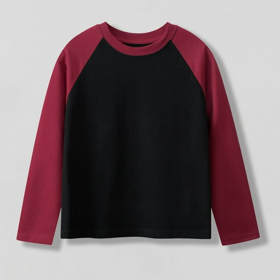 Bnwani Long Sleeve Toddler Shirts Boys Cotton Black Crew Neck Thin Solid Tops