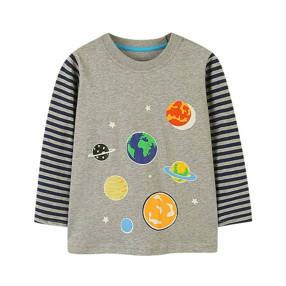 Bnwani Long Sleeve Toddler Shirts Boys Cotton Crew Neck Printed Tops 3-4t