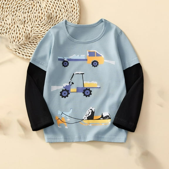Bnwani Long Sleeve Toddler Shirts Boys Cotton Crew Neck Thin Loose Casual Printed Tops 7-8 Years