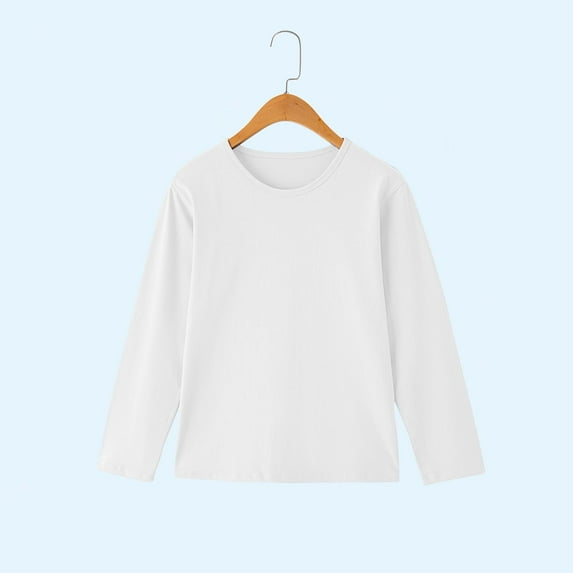 Bnwani Long Sleeve Toddler Shirts Boys Cotton White Crew Neck Casual Solid Tops 4-5t