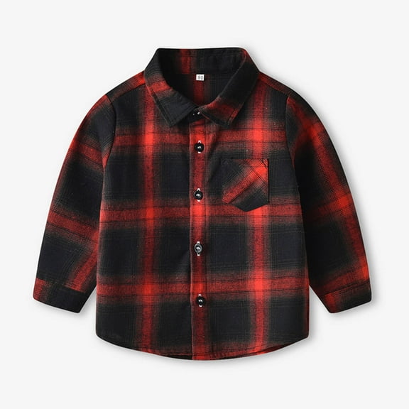 Bnwani Long Sleeve Toddler Shirts Boys Cotton Winter Warm Solid Printed Lattice Tops 0-6 Months