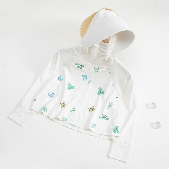 Bnwani Long Sleeve Toddler Shirts Boys White Hooded Outdoor Sunscreen Printed Tops 3-4t