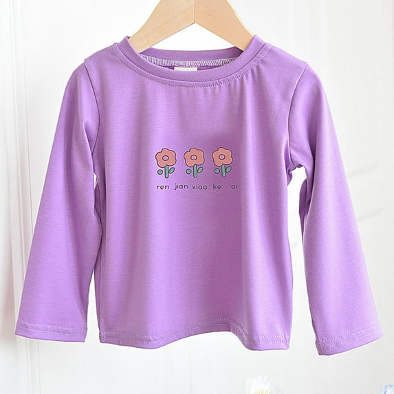 Bnwani Long Sleeve Toddler Shirts Girls Cotton Crew Neck Loose Casual Printed Tops