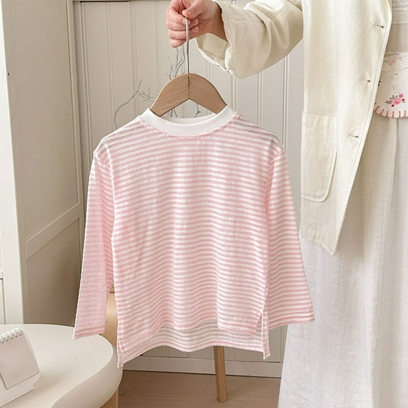 Bnwani Long Sleeve Toddler Shirts Girls Cotton Crew Neck Sunscreen Casual Cute Striped Tops 24 Months