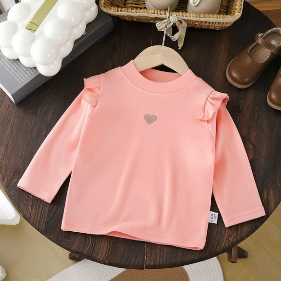 Bnwani Long Sleeve Toddler Shirts Girls Cotton Fall Cotton Crew Neck Thin Casual Heart Printed Tops 4-5t