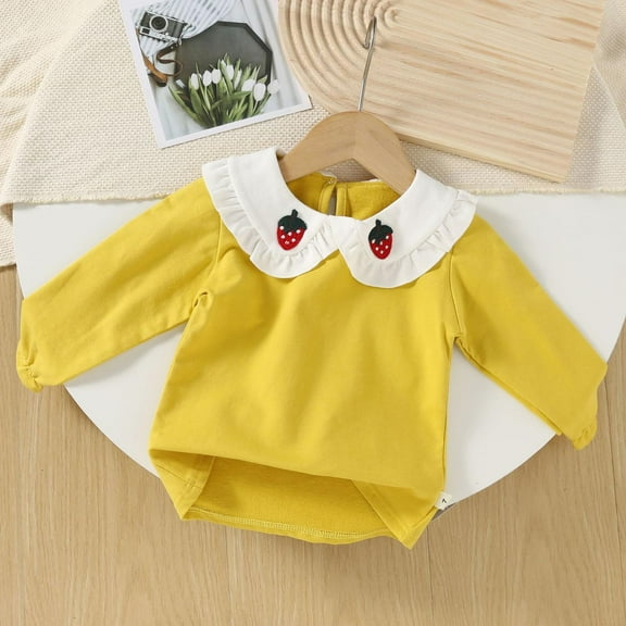 Bnwani Long Sleeve Toddler Shirts Girls Cotton Lapel Lace Tops 3-4t