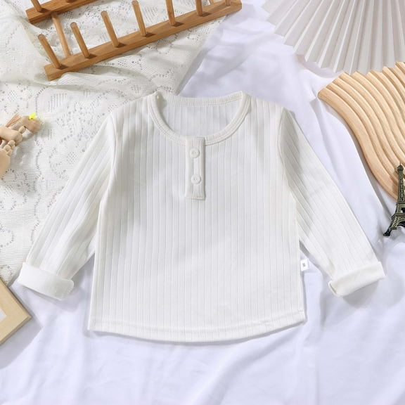 Bnwani Long Sleeve Toddler Shirts Girls Cotton White Cotton Crew Neck Solid Tops 0-6 Months