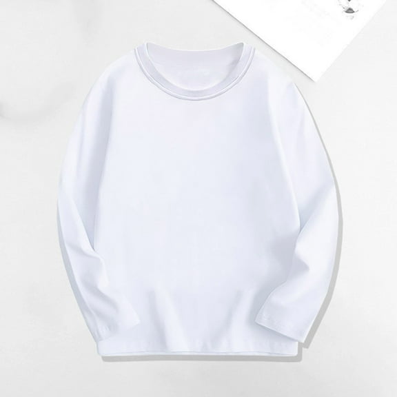 Bnwani Long Sleeve Toddler Shirts Girls Cotton White Crew Neck Loose Casual Cute Solid Tops 4-5t