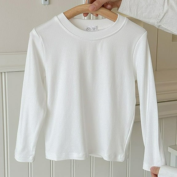 Bnwani Long Sleeve Toddler Shirts Girls Cotton White Crew Neck Loose Casual Solid Tops 3-4t