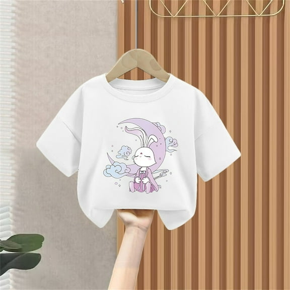 Bnwani Long Sleeve Toddler Shirts Girls Cotton White Crew Neck Thin Printed Tops