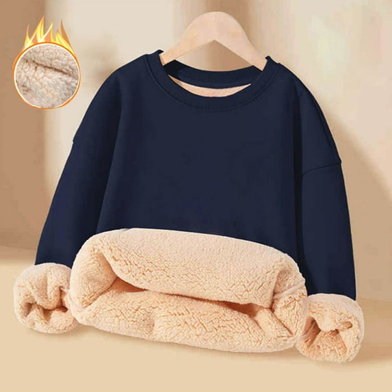 Bnwani Long Sleeve Toddler Shirts Girls Cotton Winter Crew Neck Fleece Warm Thick Loose Solid Tops