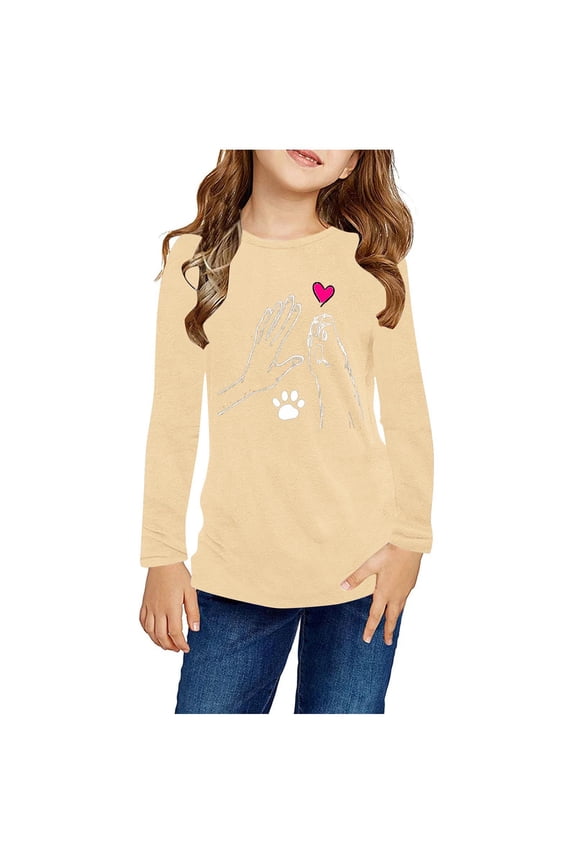 Long Sleeve Toddler Shirts Girls Crew Neck Casual Cute Tops 3-4t