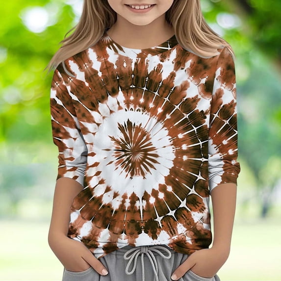 Bnwani Long Sleeve Toddler Shirts Girls Crew Neck Casual Fashion Originality Printed Tops 7-8 Years