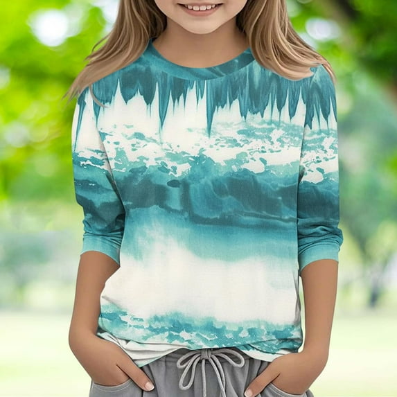 Bnwani Long Sleeve Toddler Shirts Girls Crew Neck Casual Fashion Originality Printed Tops 7-8 Years