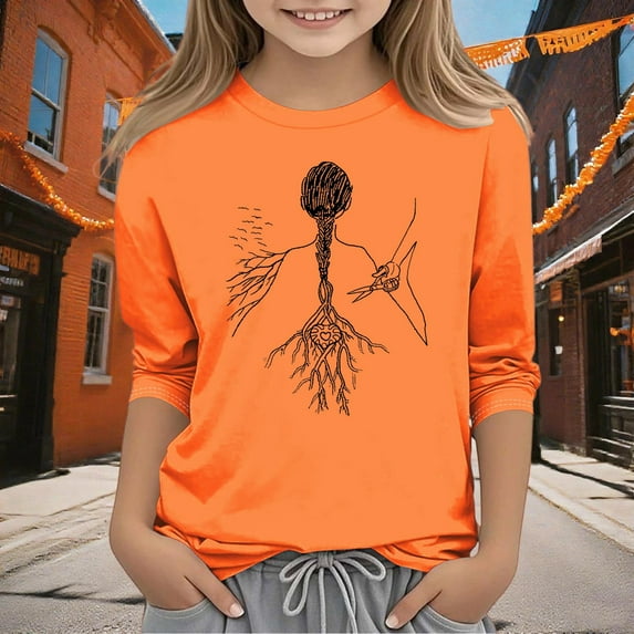 Bnwani Long Sleeve Toddler Shirts Girls Crew Neck Casual Originality Printed Tops 7-8 Years