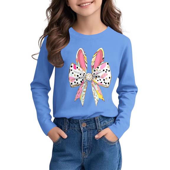 Bnwani Long Sleeve Toddler Shirts Girls Fall Crew Neck Casual Printed Tops 4-5t