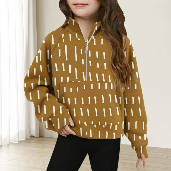 Bnwani Long Sleeve Toddler Shirts Girls Hoodless Fleece Printed Tops 7-8 Years
