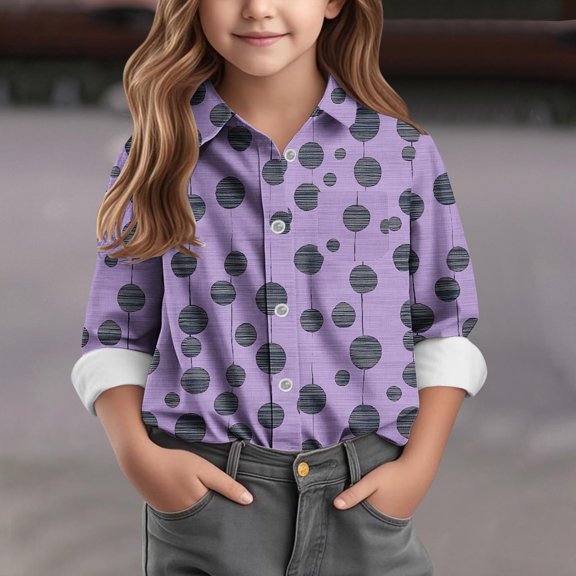 Bnwani Long Sleeve Toddler Shirts Girls Lapel Casual Fashion Printed Tops 3-4t