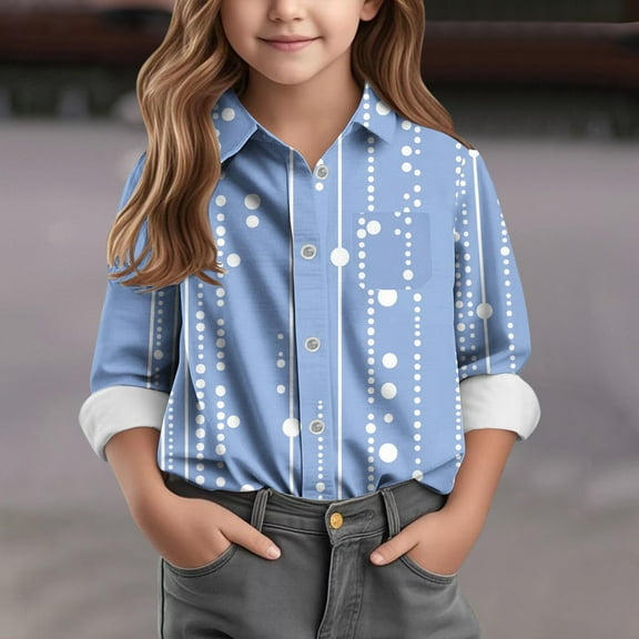 Bnwani Long Sleeve Toddler Shirts Girls Lapel Casual Fashion Printed Tops 3-4t