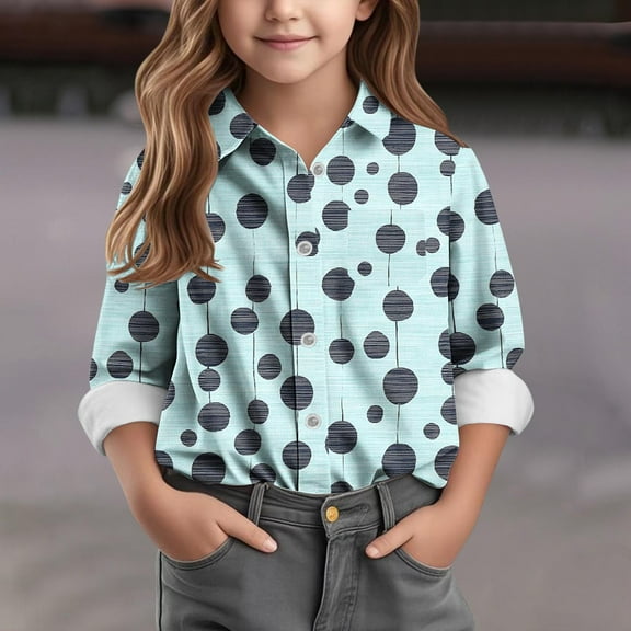 Bnwani Long Sleeve Toddler Shirts Girls Lapel Casual Fashion Printed Tops 4-5t