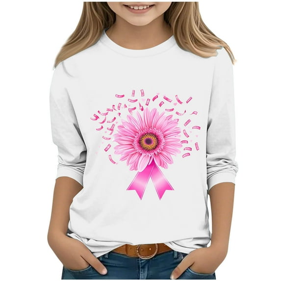 Bnwani Long Sleeve Toddler Shirts Girls White Crew Neck Casual Printed Tops 4-5t