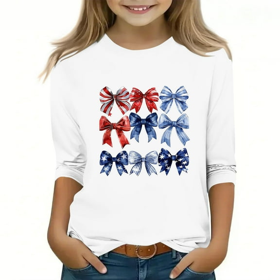 Bnwani Long Sleeve Toddler Shirts Girls White Crew Neck Fashion Printed Tops 9 Years