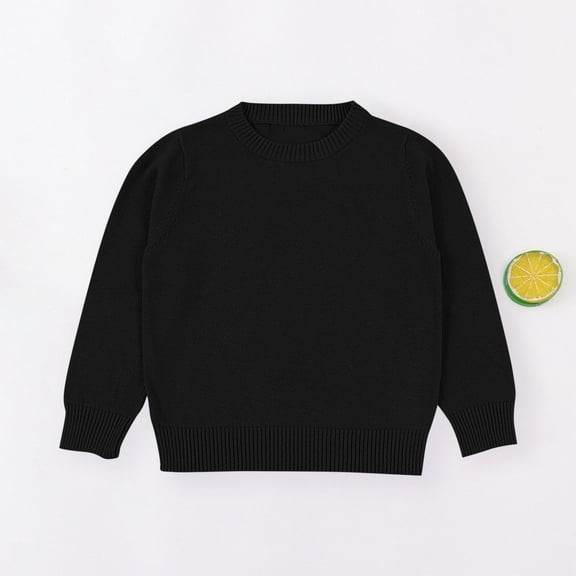 Bnwani Long Sleeve Toddler Shirts Plain Black Winter Cotton Crew Neck Thin Casual Solid Tops 12-24 Momths