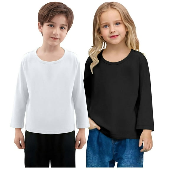 Bnwani Long Sleeve Toddler Shirts Plain Cotton Black Crew Neck Soft Casual Fashion Cute Solid Tops 7-8 Years