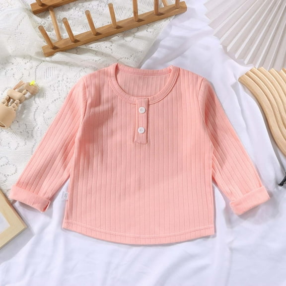 Bnwani Long Sleeve Toddler Shirts Plain Cotton Cotton Crew Neck Solid Tops 12-24 Momths