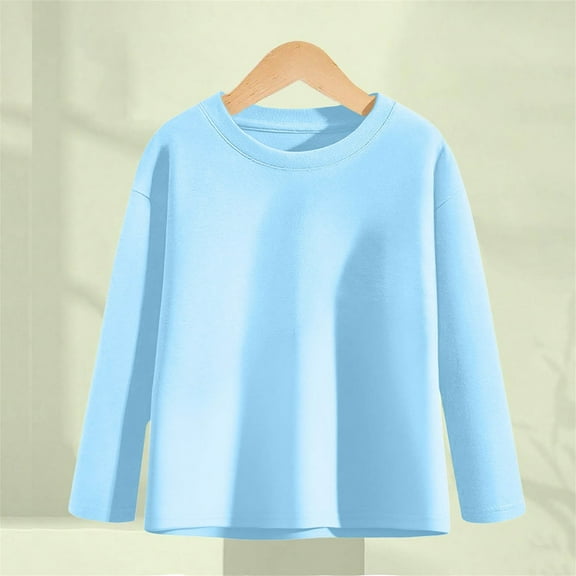 Bnwani Long Sleeve Toddler Shirts Plain Cotton Crew Neck Casual Solid Tops 9 Years