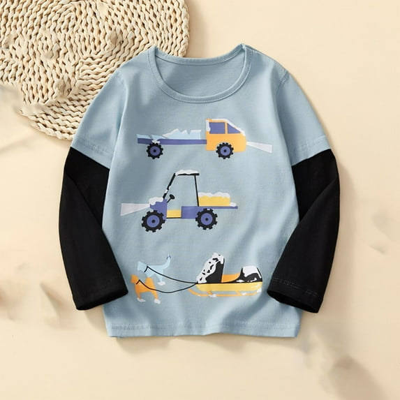 Bnwani Long Sleeve Toddler Shirts Plain Cotton Crew Neck Thin Loose Casual Printed Tops 7-8 Years