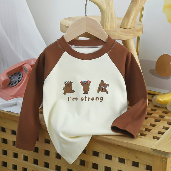 Bnwani Long Sleeve Toddler Shirts Plain Cotton Crew Neck Warm Printed Tops 4-5t