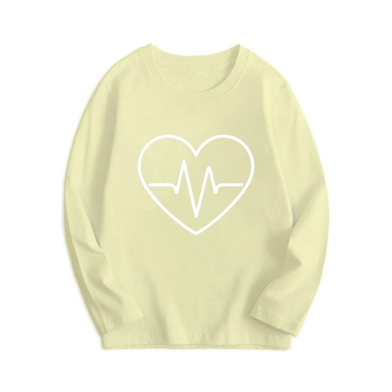 Bnwani Long Sleeve Toddler Shirts Plain Cotton Fall Crew Neck Casual Fashion Heart Printed Tops 4-5t