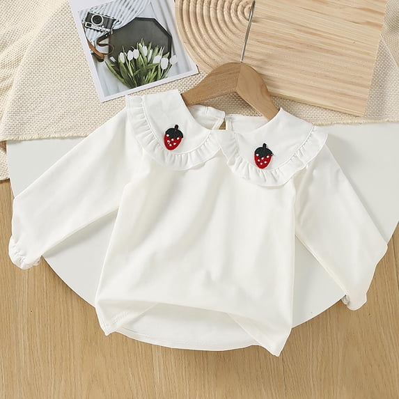 Bnwani Long Sleeve Toddler Shirts Plain Cotton White Lapel Lace Tops 12-24 Momths